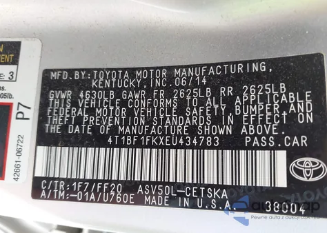 2014 Toyota Camry Se from USA, damaged, VIN 4T1BF1FKXEU434783